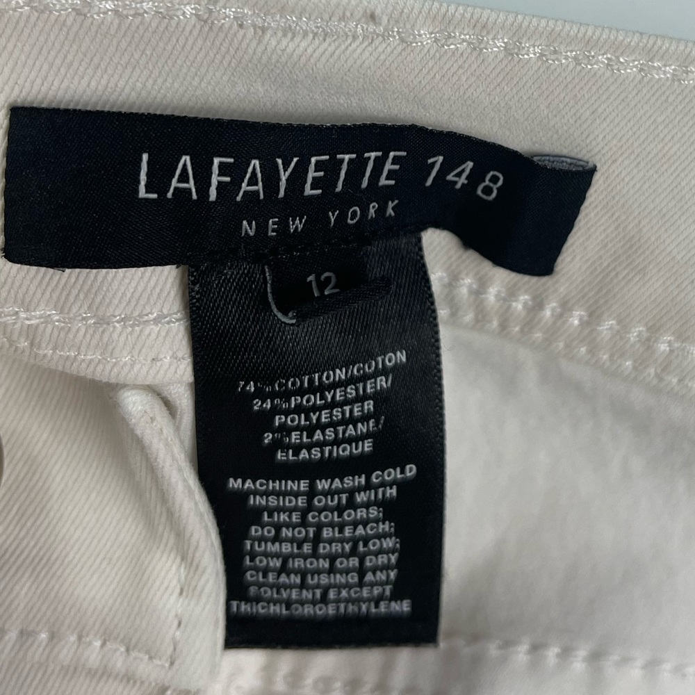 Lafayette 148 New York Cuffed Stretch Cotton Twill Pants Cream Size 12 Like New - Picture 4 of 9